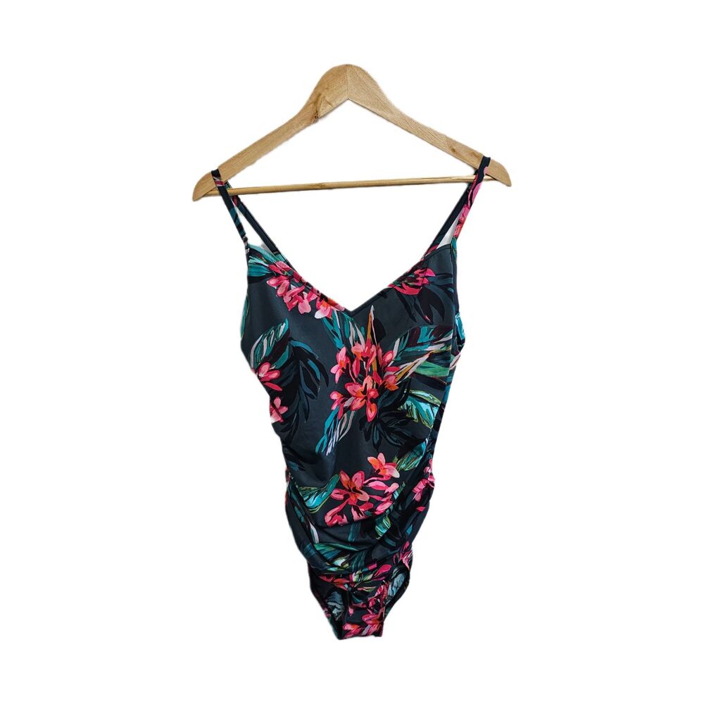 Tropical floral print swimsuit ruched one piece size large